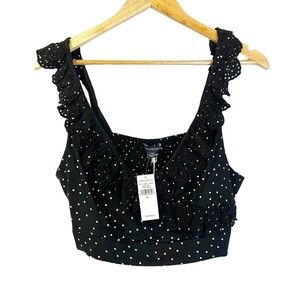 NWT American Eagle Black Ruffled Polka Dot Cropped Tank Top